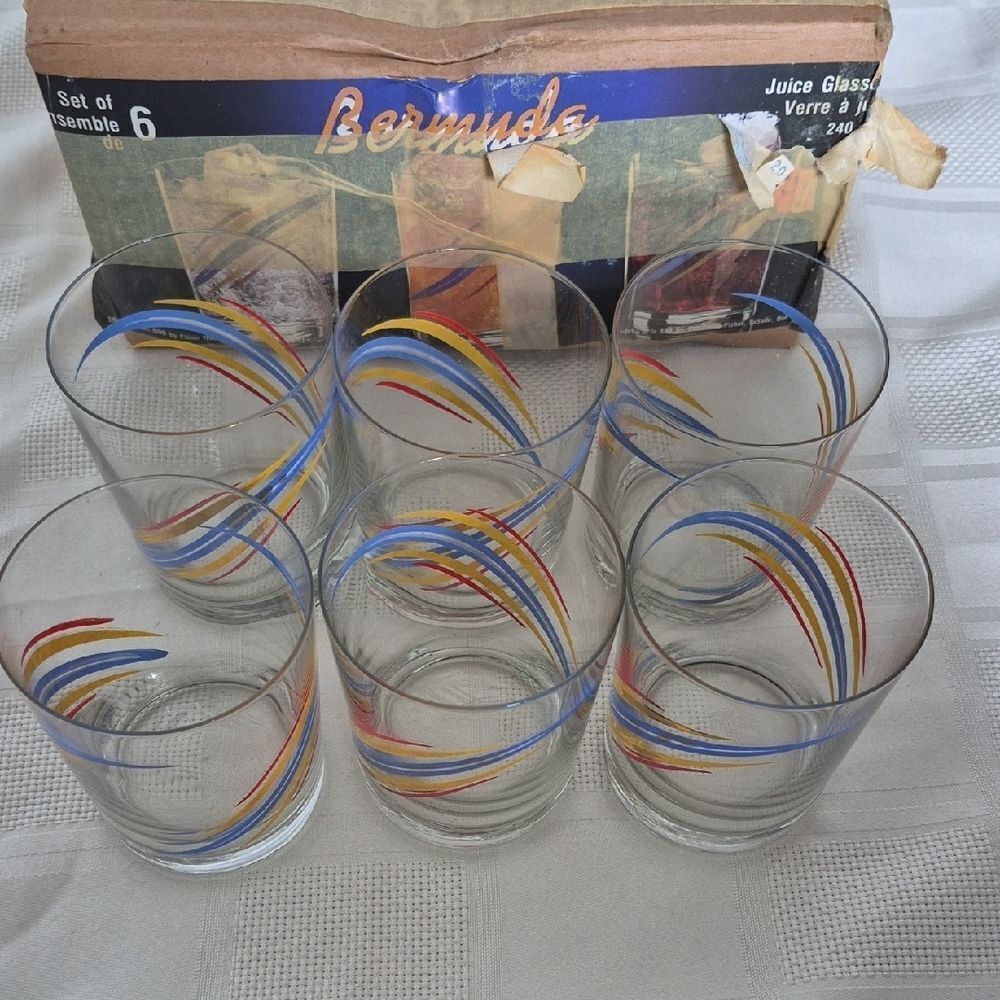 Vintage Multicolor Set Of 6 Juice Glass Set - Picture 13 of 16